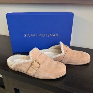 Stuart Weitzman Suede Shearling Lined Clogs